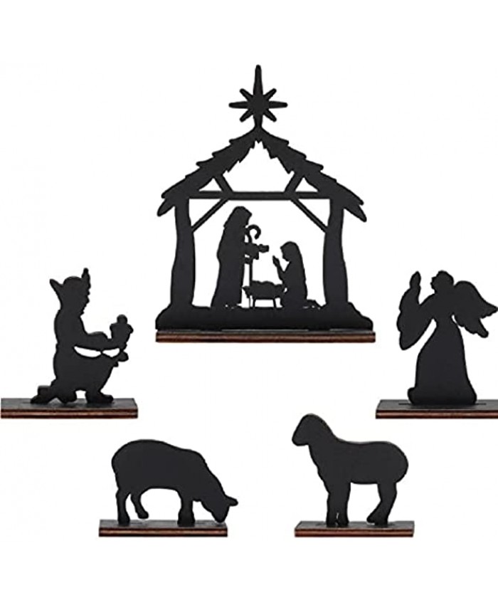 5 Pieces Nativity Sets for Christmas Indoor Scene for Rustic Wooden Nativity Decorations Christmas Decoration Signs with Stable Bases Modern Wood Decorations Nativity Sets for Christmas Indoor Decors