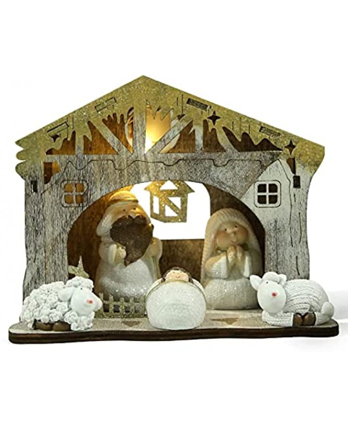 Hodao Christmas holy Family Statues with Manger Scene Christmas Nativity Set Indoor Decoration Nativity Sets Figurines Christmas Indoor Decoration Figurines Nativity Sets for Christmas Indoor