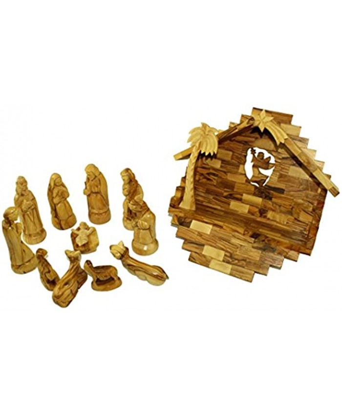 Holy Land Market Olive Wood Nativity Set with Stable. Exquisite 14 Pieces Set
