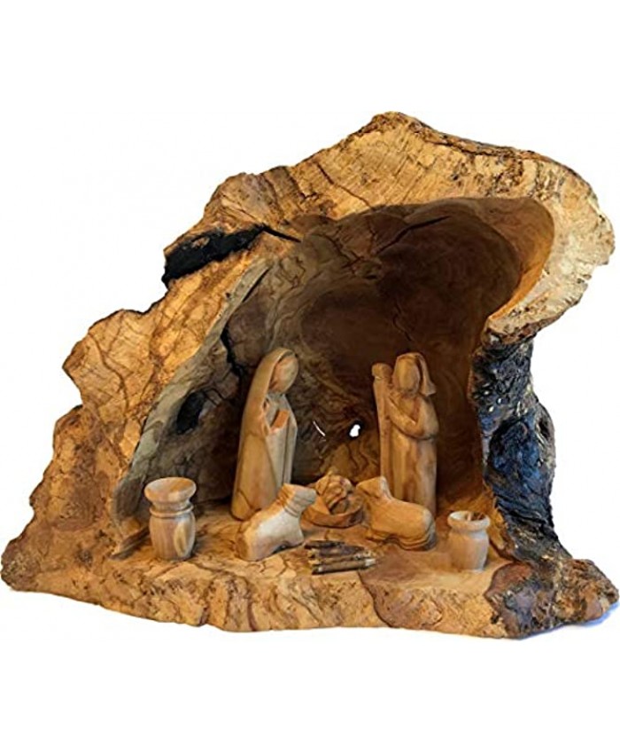 Holy Land Market Unique Olive Wood Nativity Set with Carved in by Hand Rustic Stable no Two Alike Large 8-12 Inches