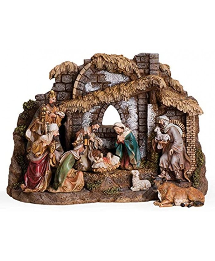 Joseph's Studio by Roman 10-Piece Nativity Set with Stable Includes Holy Family Three Kings Shepherd Ox and Sheep 11" H Resin and Stone Decorative Figures