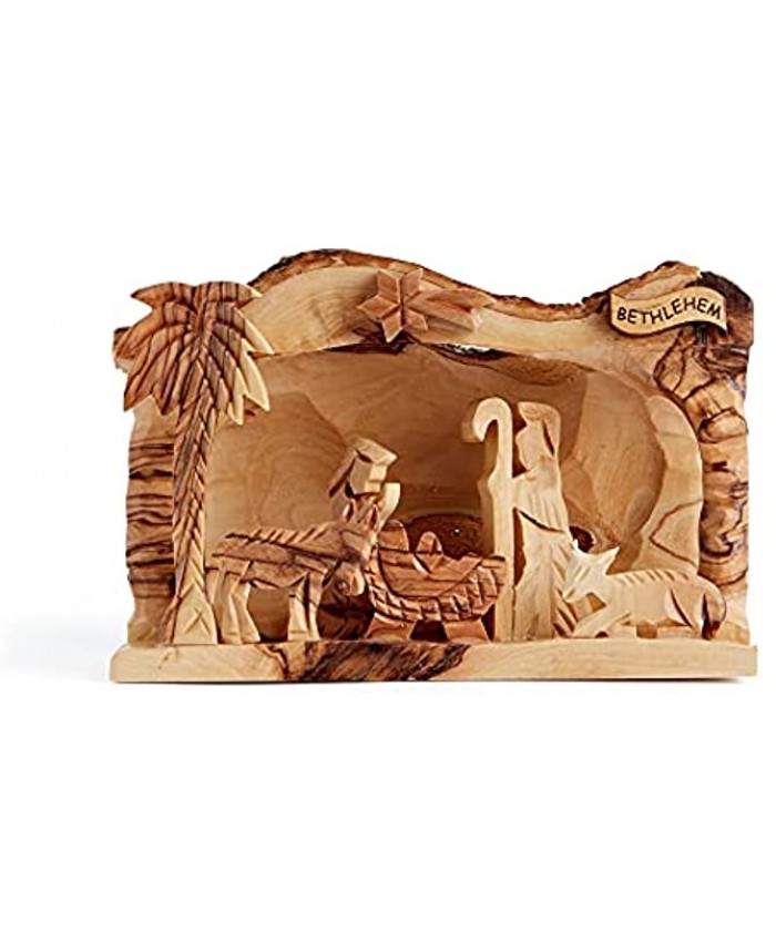 Nativity Scene 5.5 inch Handcrafted Olive Wood Log Carving Christmas Ornament
