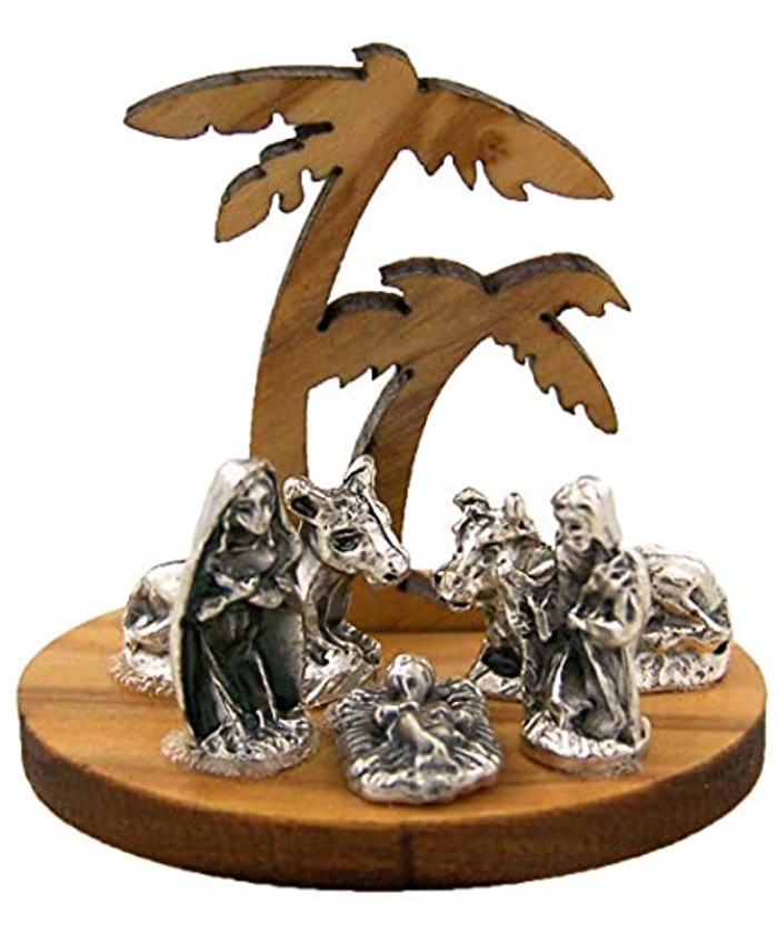 Needzo Miniature Wooden Nativity Scene with Palm Trees Figurine 1 1 2 Inch