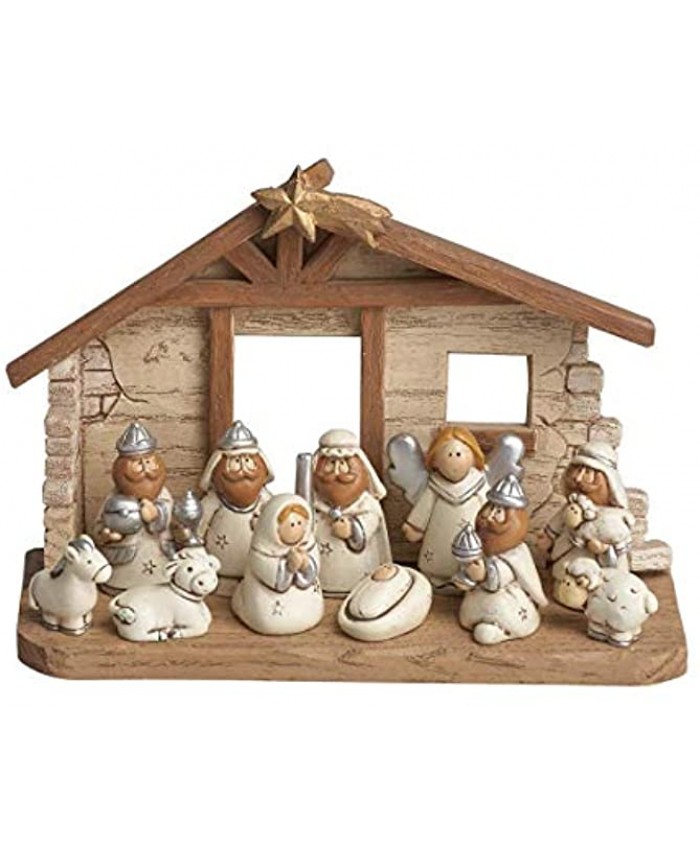 One Holiday Way 6-Inch Miniature Rustic White Kids Christmas Nativity Scene with Creche Set of 12 Figures Small Mini Decorative Religious Figurines Christian Tabletop Desk Office or Home Decor