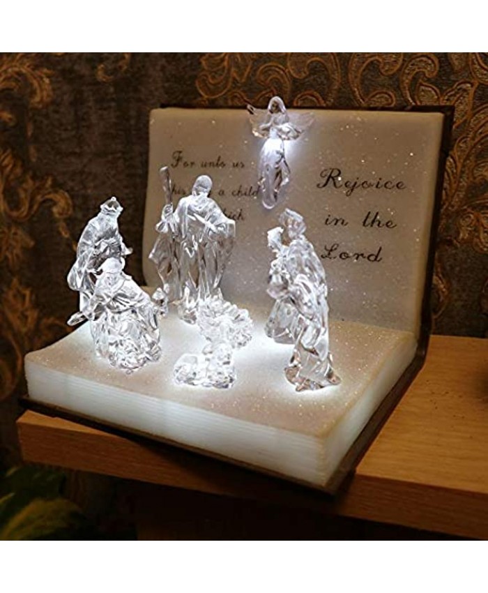 SHATCHI Christmas Pre-Lit LED Musical Nativity Scene Tabletop Acrylic Sculpture Battery Operated Light Up Xmas Holiday Home Decorations 19cm