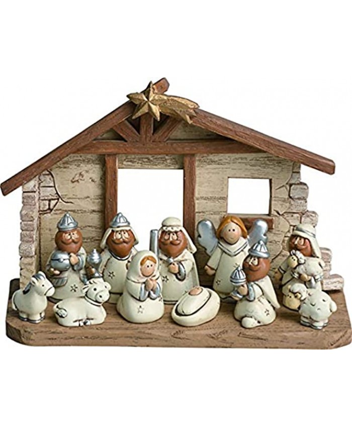 TII Mini Christmas Nativity Set Stable with Jesus Mary Joseph Wisemen Angels Animals- 12 Pieces