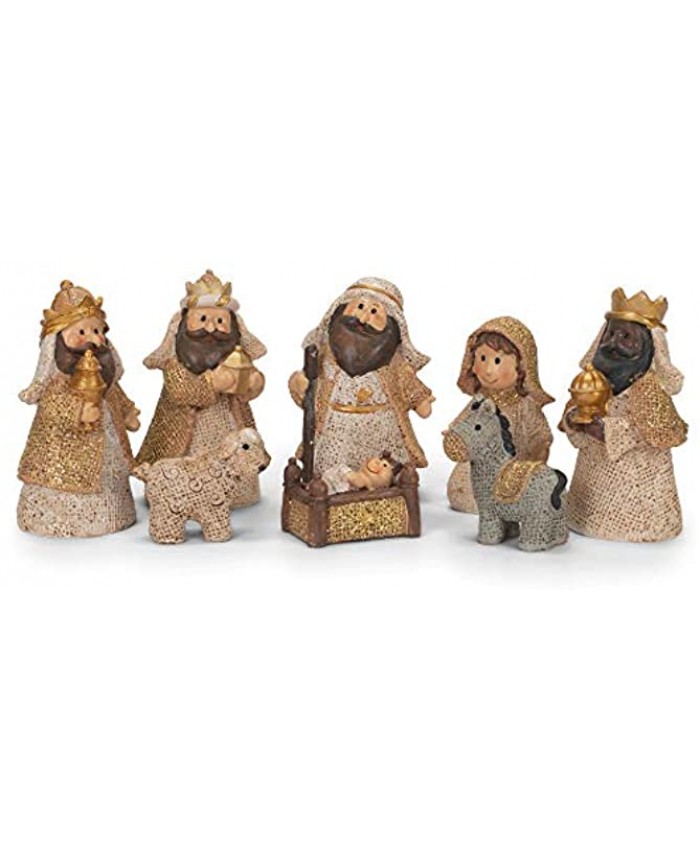 Transpac X9156 Res Burlap Look Baby Christmas Nativity Figurines Set of 8,