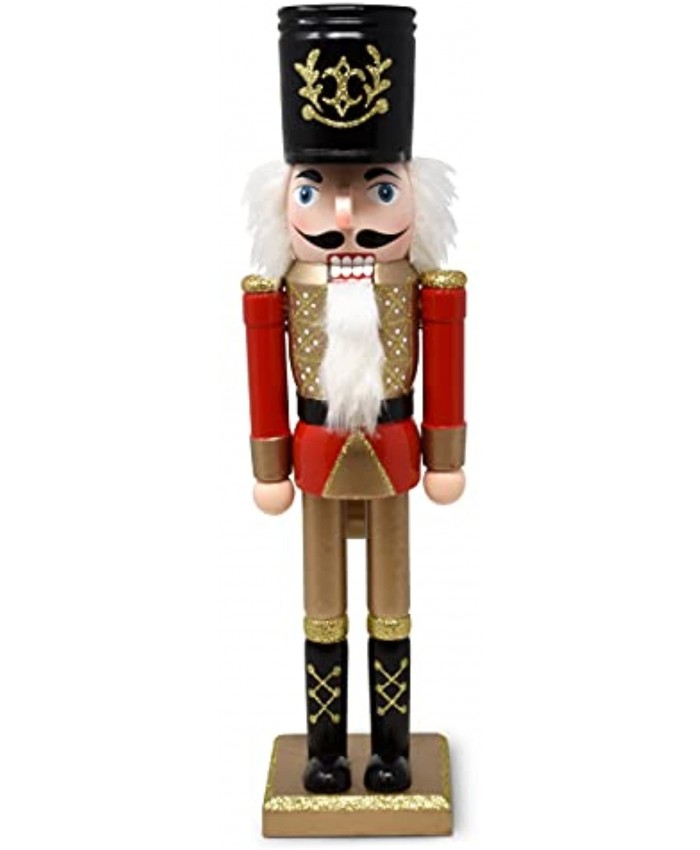 Christmas Wooden Nutcracker Figure Holiday Traditional Soldier with Red Black and Gold Uniform Jacket with Metallic Details Tall Festive Decor Perfect for Shelves Mantle Window and Table 15 Inch
