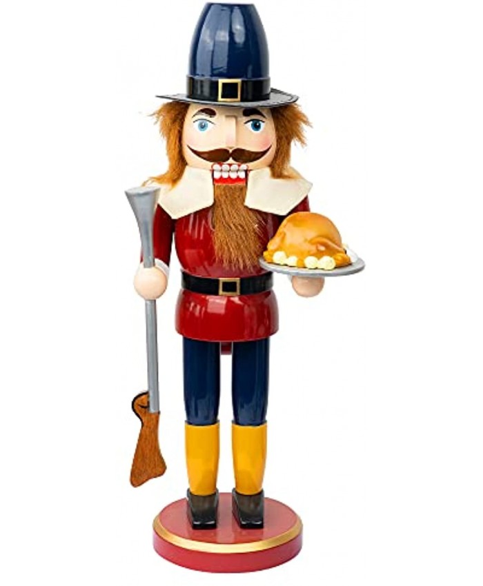 FUNPENY 14 inch Thanksgiving Decorations Wooden Soldier Nutcracker Figures Hold Turkey Collectible Ornament for Table Desktop Fireplace Fall Home Decor