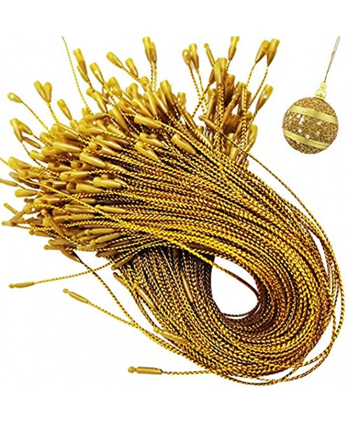 200Pack Gold Christmas Ornament Hanger Snap Locking String Precut Hanging Ropes Fasteners Polyester Ropes for Christmas Tree Ornament Decorations