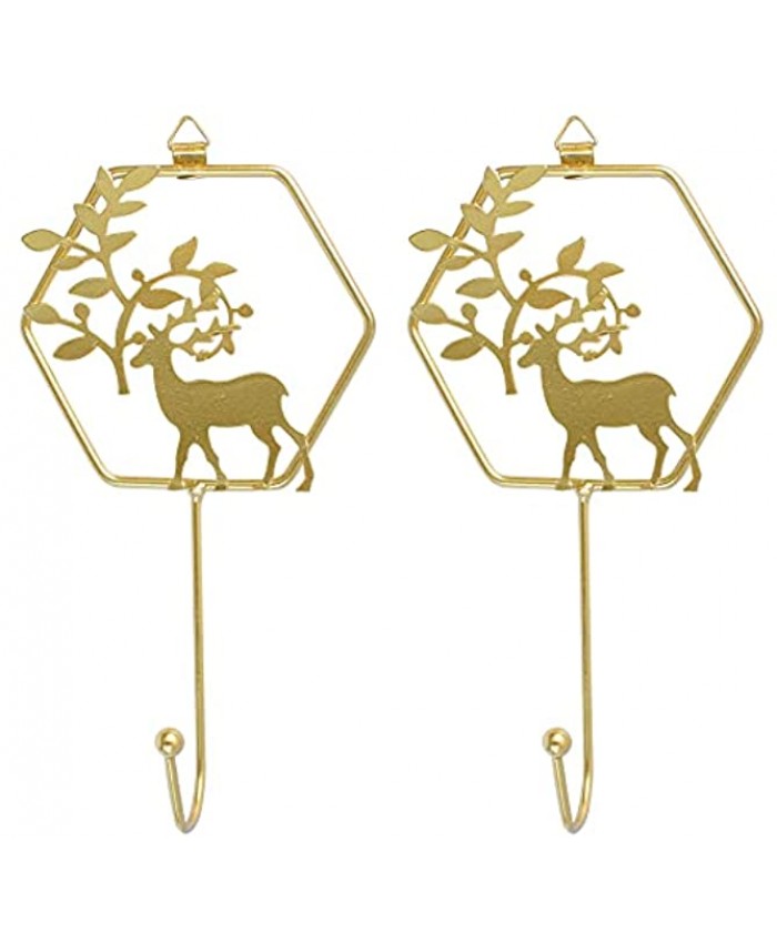 2PCS Christmas Decorations Wall Hook,Gold Reindeer Christmas Stocking Holders,Metal Elk Wall Mount Hanging Sign Hook for Mantle Coats Keys Ornaments Stocking Holders Holiday Decor