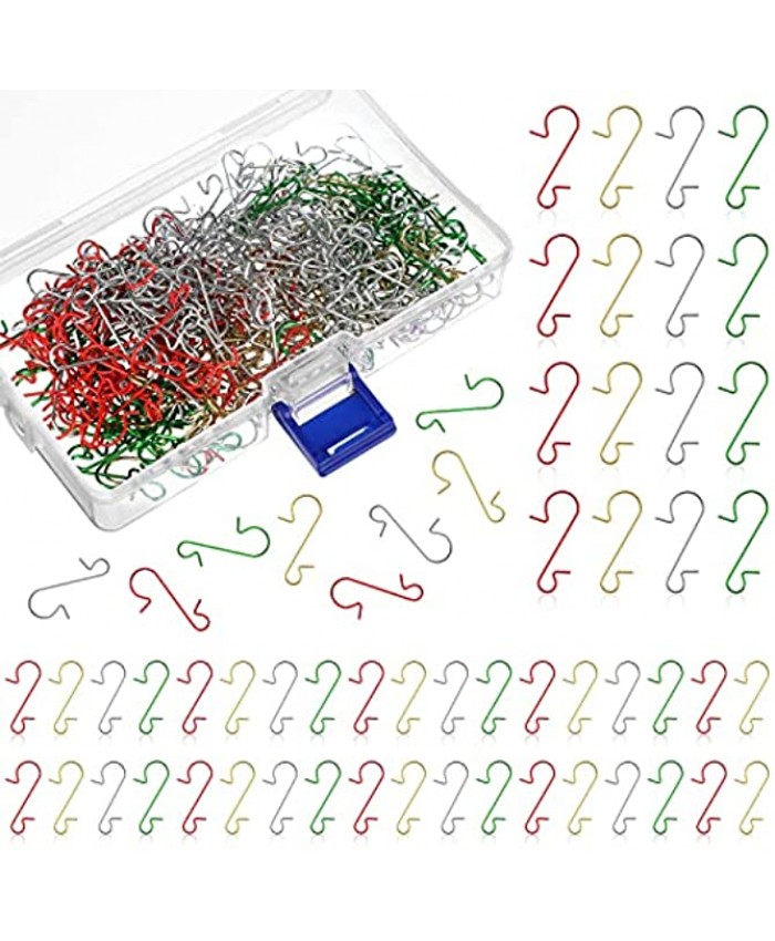 300 Pieces Christmas S Hooks Metal Hooks Metal Wire Hooks Ornament Hangers Baubles Ball Metal Hooks Xmas Tree Ornament Hooks with Storage Box for Christmas Tree Decorations Silver Gold Red Green