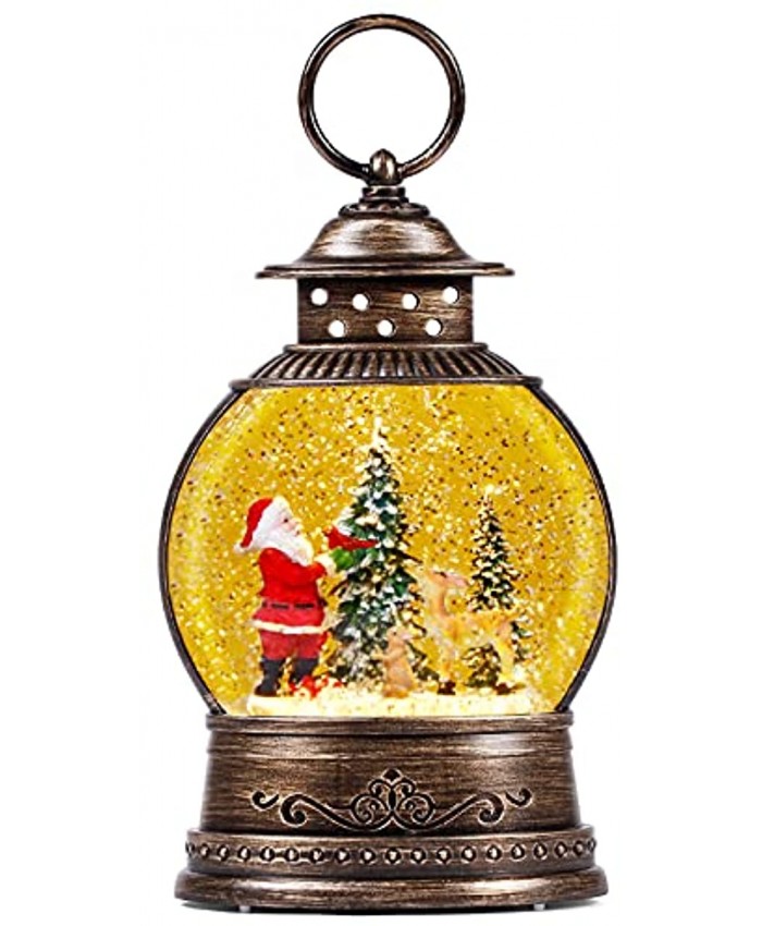 Christmas Decorations Musical Snow Globe Lantern Water Glittering Lighted Plug-in  3 AAA Battery Operated & USB Powered Santa Claus Christmas Tree and Elk