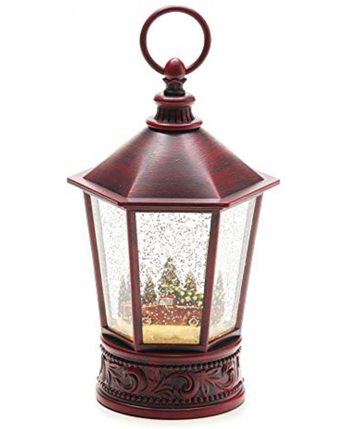Christmas Light-Up Snow Globe Lantern 10.25" Red Truck