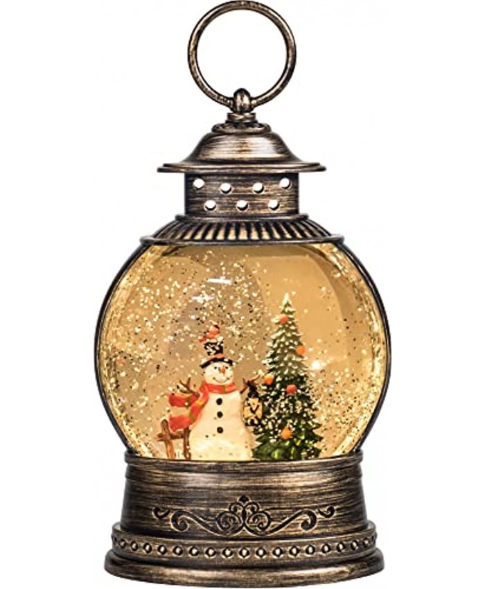 Christmas Musical Snow Globe Lantern 6H Timer Lighted Water Glittering Snowman Lantern Kids Toy Snow Globes for Home Decor & Gift