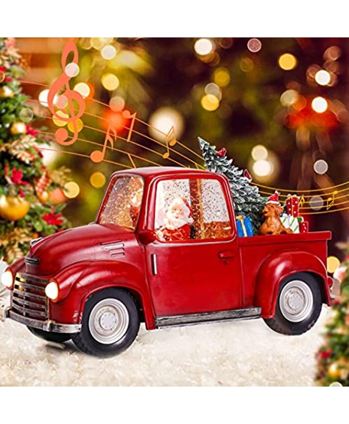Christmas Musical Snow Globes Christmas with Music Christmas Snowglobe Christmas Snow Globes Lighted Red Pickup Truck with Santa USB Battery Operated Snow Globe 8 Songs Home Decoration Gift 6H Timer