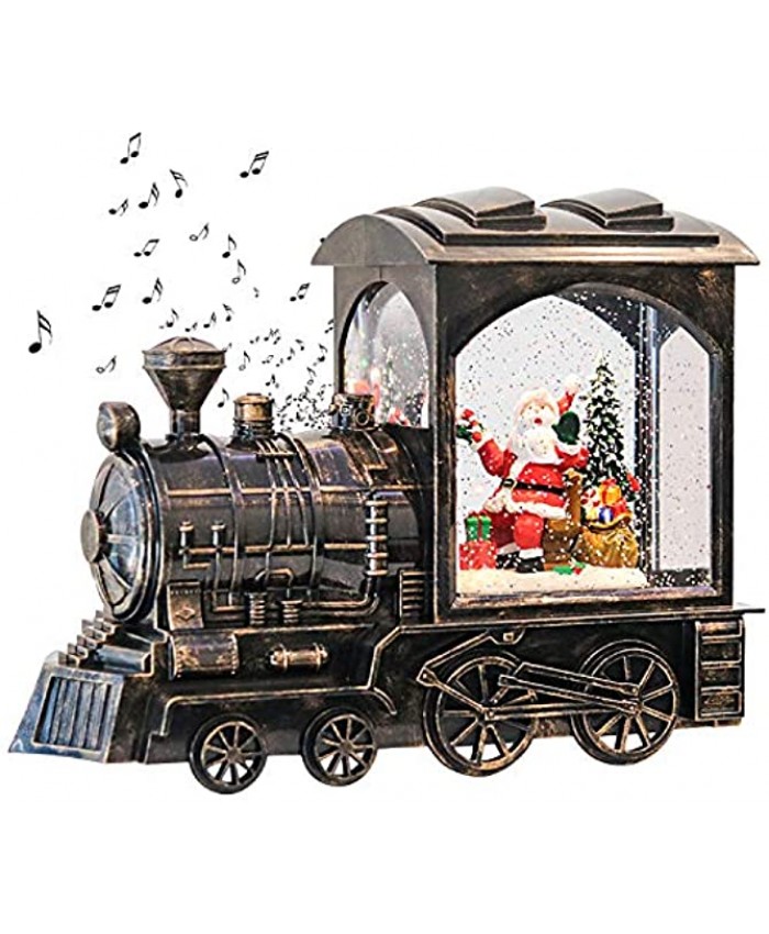 GenSwin Music Lighted Train Snow Globe Lantern Water Snowing Glittering Battery Operated with Timer Christmas Santa Claus Musical Lighted Home Decoration and GiftCopper