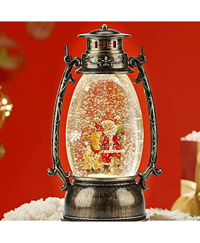 Joyriver Christmas Snow Globe Lantern Hanging Retro Water Musical Lantern USB or Battery Powered with 6H Timer Lighted Glittering and Gift for Family and Friends