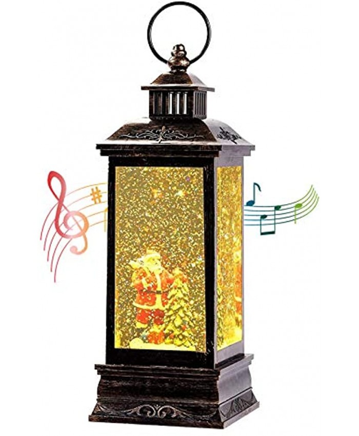 LSXD Lighted Water Lantern Glittering with Music,Christmas Snow Globe with Timer,Battery Operated USB Powered Singing Snow Globe for Kids Santa Claus LED Water Lantern