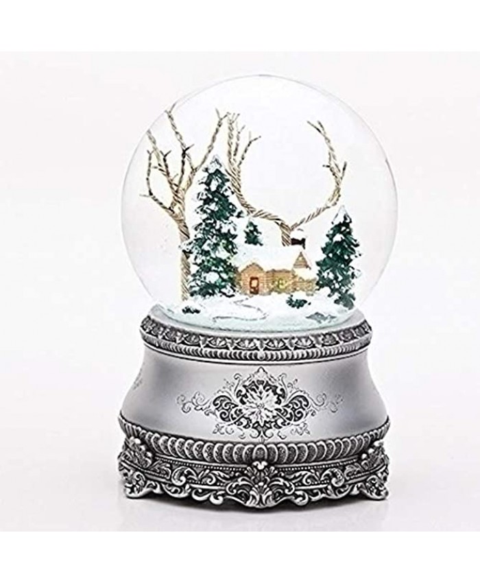 Roman 5.5 Inch Tall Musical Cottage Glitterdome with Silver Base Windup 100MM