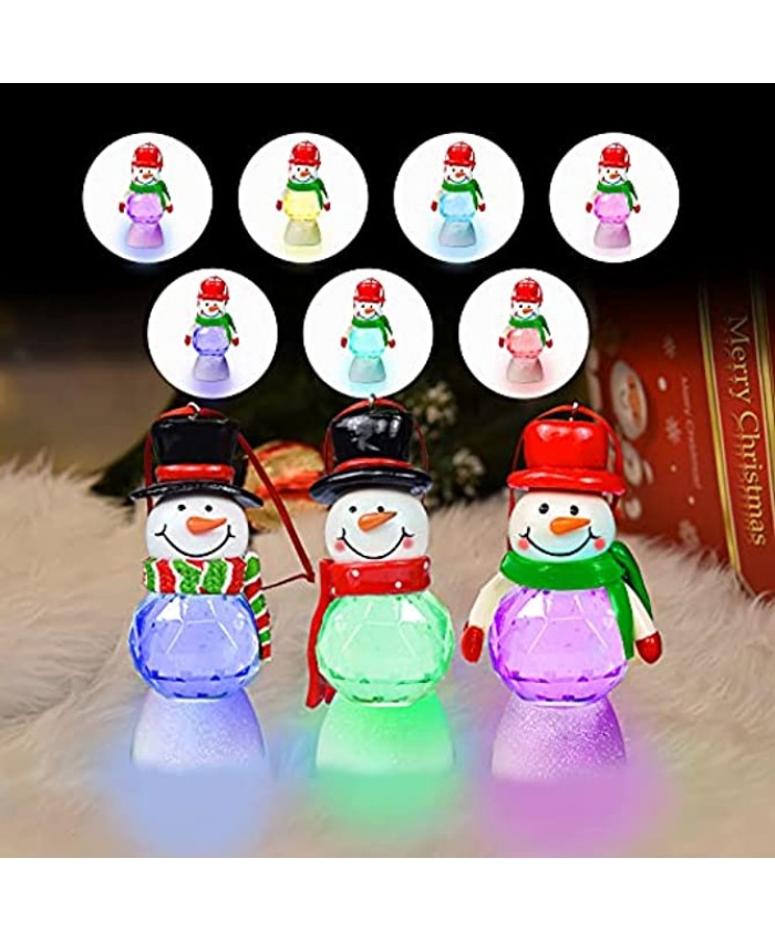 Small Christmas Snowman Figurines Battery Operated Decorations Glitter Snow Globes Set of 3 Color Changing Hanging Ornaments Acrylic LED Lights for Christmas Tree Tabletop Battery Operated 3 Packs