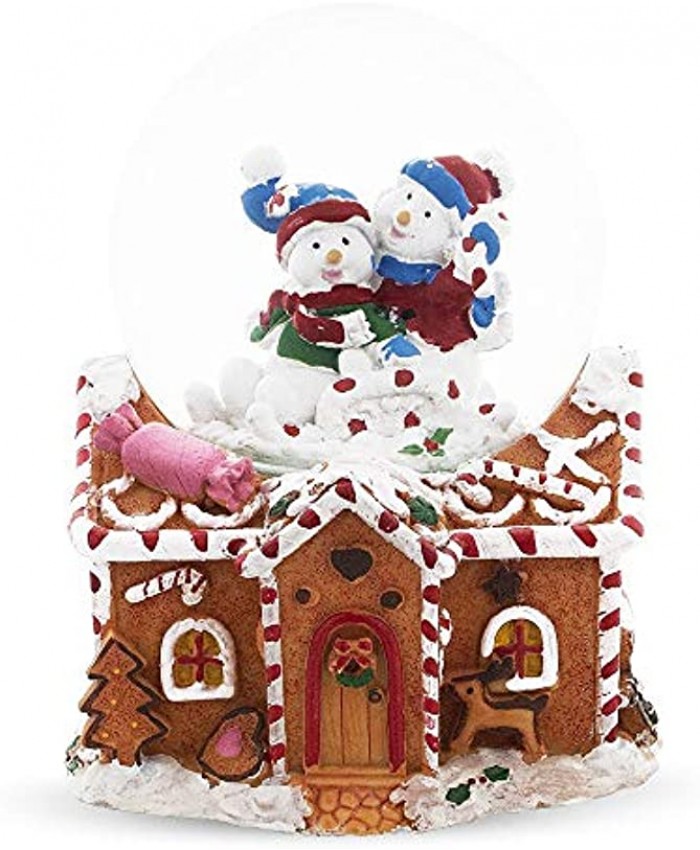 Snowmen Couple in Gingerbread House Musical Water Snow Globe