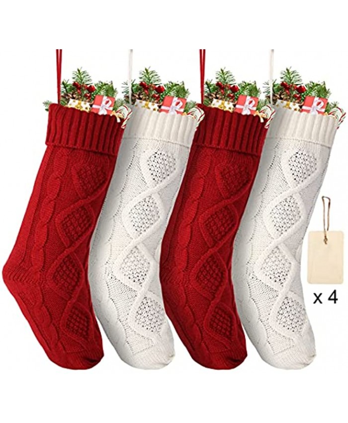 4 Pack Christmas Stockings w  DIY Tags 18 Inches Large Knitted Stockings Gifts Christmas Decorations Indoor Classic Christmas Stockings Xmas Fireplace Hanging Stockings for Family Holiday Party Decor