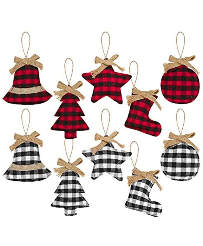 Bunny Chorus Christmas Decorations Tree Ornament 10 Pcs Red White Black Buffalo Check Plaid Stitching Hanging Ornaments Tree Ball Bell Stocking Star Shaped Decor Gift for Family Holiday Xmas Party