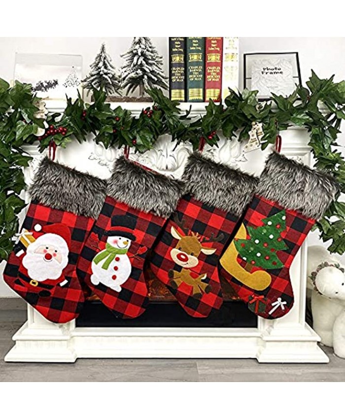Leipple Christmas Stockings Set of 4 Large Xmas Stockings 18’’ Christmas Tree Decoration with Santa,Snowman,Reindeer Gift Holding Bag Candy Bag for Fireplace,Xmas Tree,Seasonal Decor