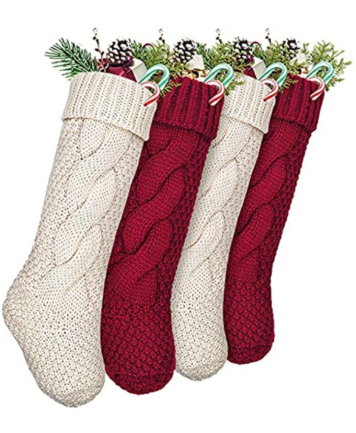 LimBridge Christmas Stockings 4 Pack 18 inches Large Size Cable Knit Knitted Xmas Rustic Personalized Stocking Decorations for Family Holiday Season Decor Cream or Burgundy