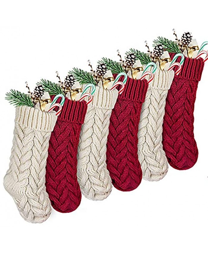 LimBridge Christmas Stockings 6 Pack 15 inches Cable Knit Knitted Xmas Rustic Personalized Stocking Decorations for Family Holiday Season Decor Cream Burgundy
