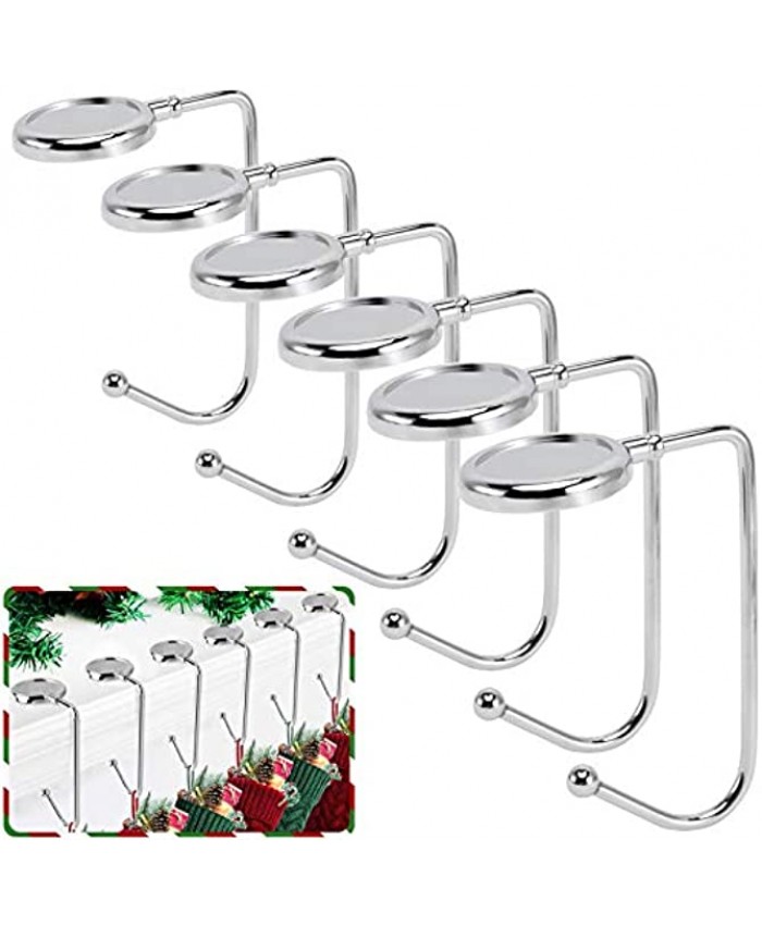 365park Christmas Stocking Holders for Mantle 6 Pack Mantel Stocking Hangers Metal Hooks for Fireplace Christmas Xmas Party Decoration Silver