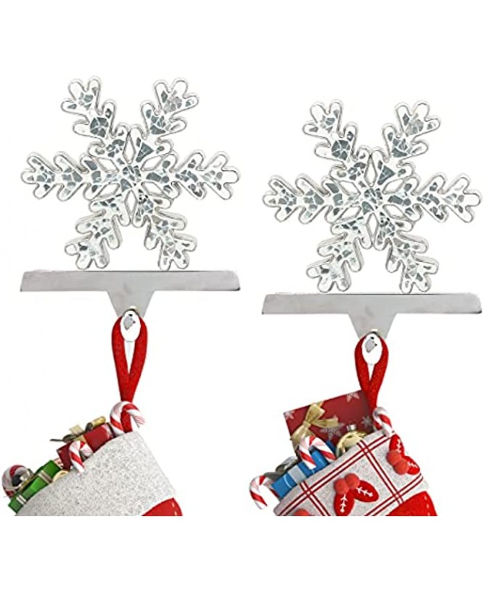 Christmas Stocking Holder Set of 2 Silver Metal Snowflake Christmas Stocking Hanger Christmas Stocking Holder for Mantle Fireplace Home Decoration