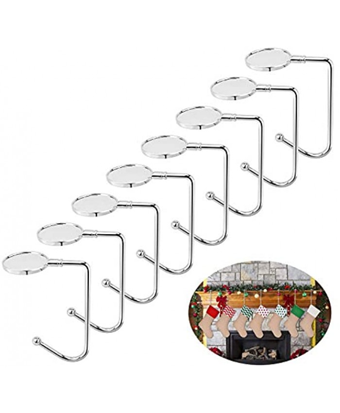 color mogu 8 Pack Christmas Stocking Holders Mantel Hooks Hanger Christmas Safety Hang Grip Silver Stockings Clip for Christmas Party Decoration