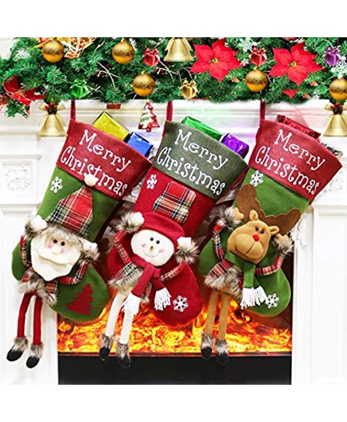 Dreampark Christmas Stockings 3 Pcs 18" Big Xmas Stockings Decoration Santa Snowman Reindeer Stocking for Christmas Home Decorations Party Supplies & Kids Gifts Set of 3