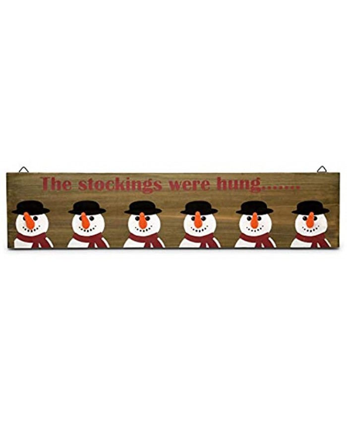Gift Boutique Christmas Stocking Holder Rustic Wooden Sign Snowmen Wall Mount Hanging Sign 6 Carrot Hook Stockings Hangers for Mantle Fireplace Shelf Coat Keys Stocking Holder for Holiday Decor