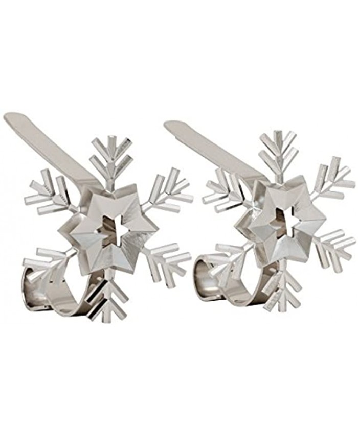 Haute Decor MantleClip Stocking Holders with Removable ZINC Alloy Holiday Icons 2-Pack Snowflake Silver