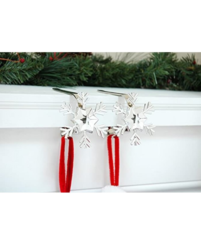 Haute Decor The Original MantleClip Stocking Holder with Removable Holiday Icons Silver 2-Pack Snowflake Icons