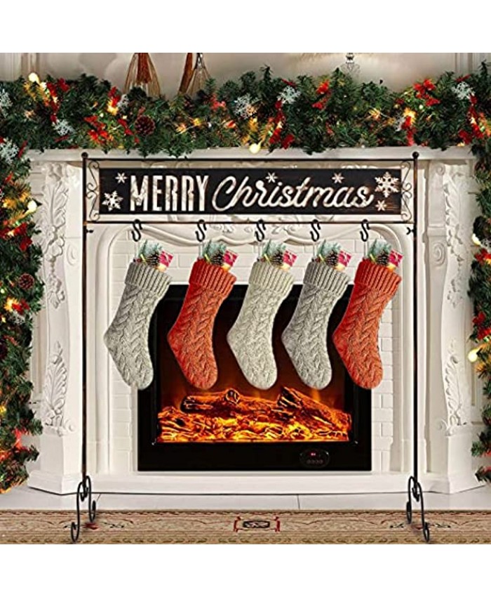 PHITRIC Christmas Stocking Holder Stand Merry Christmas Openwork Snowflake Metal Hanger with 5 Non-Slip Hooks Both Sides with Carved Pattern Christmas Decorations for Fireplace Living Room