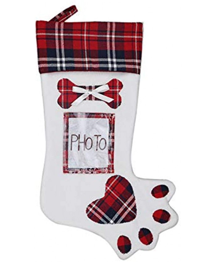 T-REASURE 19in Christmas Paw Stockings Creative Plaid Dog Paw Christmas Stocking Bag Xmas Tree Hanging Candy Gift Bag for Home Holiday Xmas Party Decorations