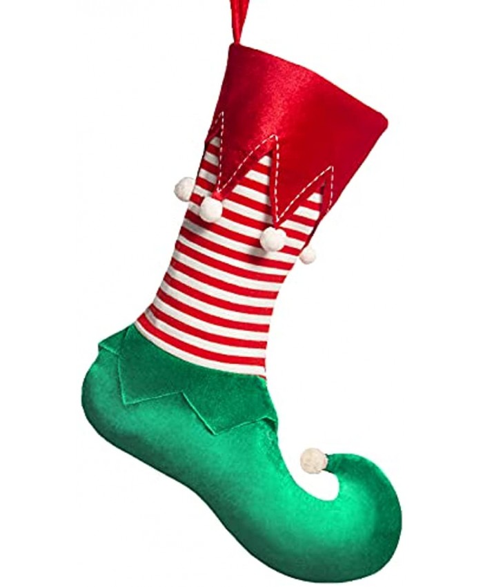 TangJing Elf Christmas Stocking 21-inch Delightful Elf Christmas Stockings with Stripe Decorative Corduroy for Family Holiday Xmas Party Decoration