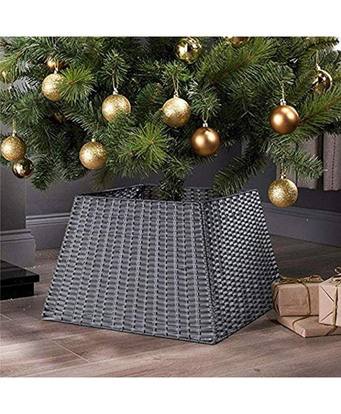 BAYN Christmas Tree Collar Skirt Rattan Wicker Xmas Tree Collar Basket Ring Base Stand Cover for Christmas Decoration