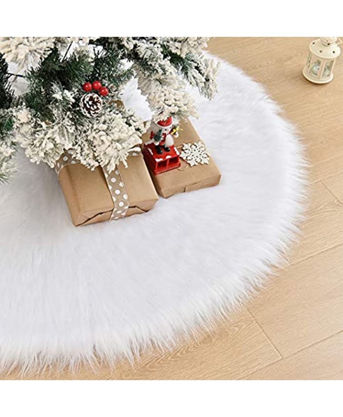 CELIVESGG 48" Christmas Tree Skirt Tree Skirt Double Layers a Fine Decorative Handicraft for Holiday Party … All White