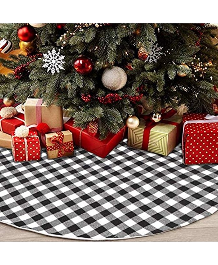 CHICHIC 48 Inch Buffalo Plaid Tree Skirt Christmas Tree Skirt Buffalo Check Tree Skirt Black and White Buffalo Plaid Tree Skirt Xmas Double Layers for Christmas Party Decorations Holiday Ornaments