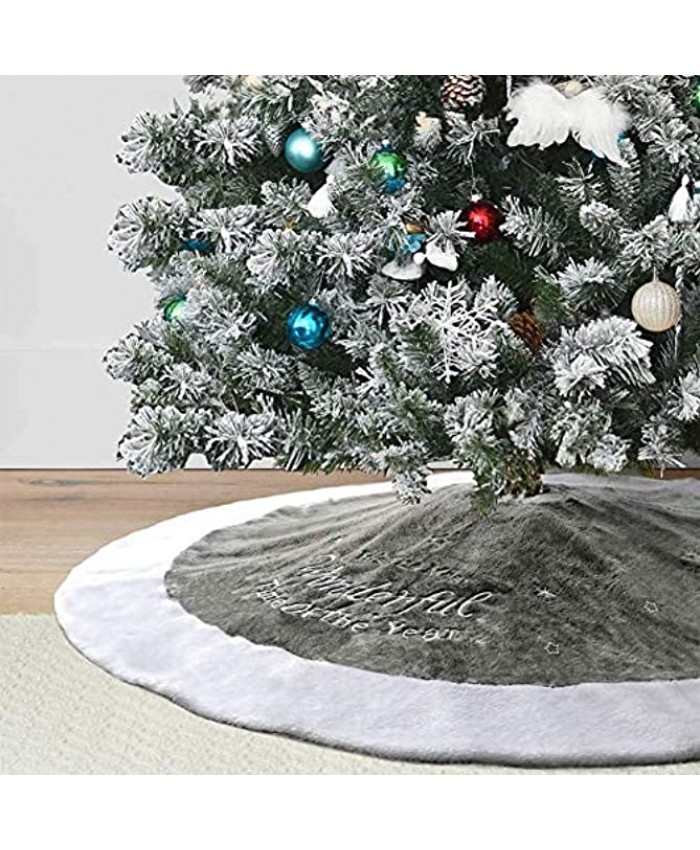 Dremisland 36" Luxury Faux Fur Christmas Tree Skirt with Snowflake Double Layers Soft Tree Skirt Xmas Holiday Party Decoration Grey