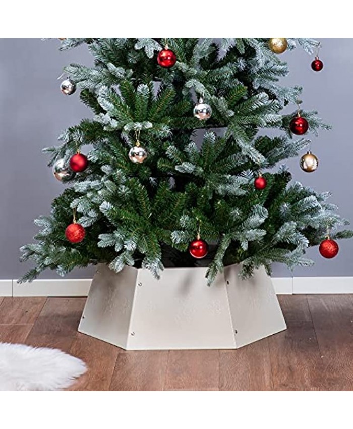 FORUP Metal Christmas Tree Ring Christmas Tree Collar with Printed Snowflake Christmas Tree Skirt Base Stand for Christmas Tree Decorations Cream White