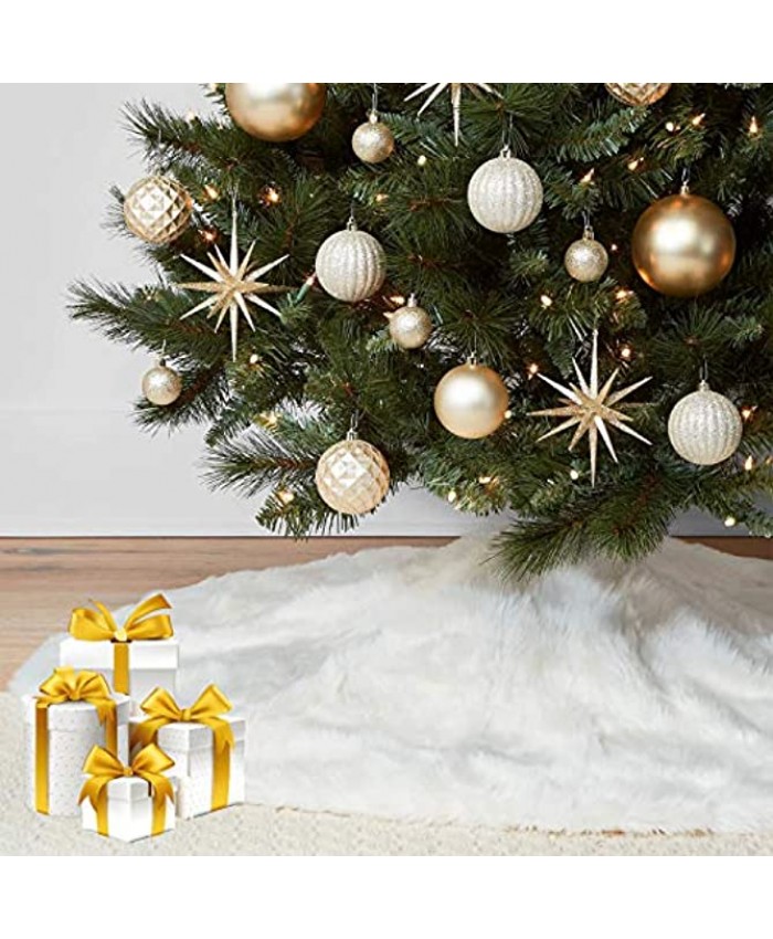 KD KIDPAR 36” Faux Fur Christmas Tree SkirtSnowy White for Holiday Tree Decorations and Orname Plush Soft Classic Fluffy Faux Fur Tree Skirt for Tree Décor
