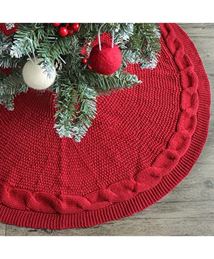 LimBridge Christmas Tree Skirt 36 inches Cable Knitted Thick Rustic Tree Skirts for Xmas Decor Holiday Decoration Burgundy
