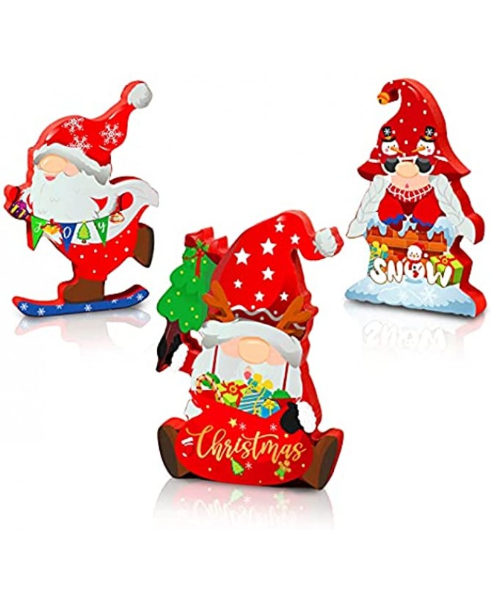 DragonflyDreams 3 Pieces Christmas Decorations Gnome Wooden Signs Gnome Wooden Freestanding Table Decorations for Christmas Party Decoration