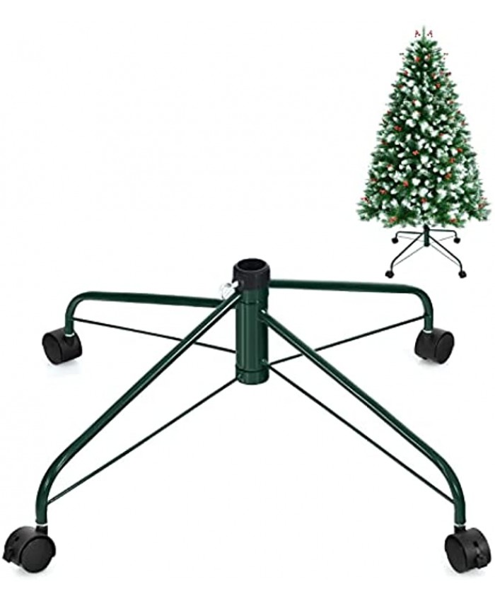 Goplus Rolling Christmas Tree Stand for Trees up to 9 Foot Tall Heavy-Duty Universal Artificial Xmas Tree Stand Base with Adjustable Legs Locking Caster Wheels 26‘’